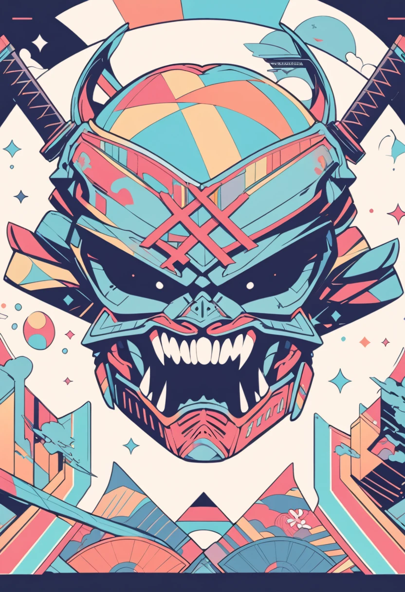 ((samurai x)) design artwork, flat design of a retro vintage, colorful tones, highly detailed clean, vector image