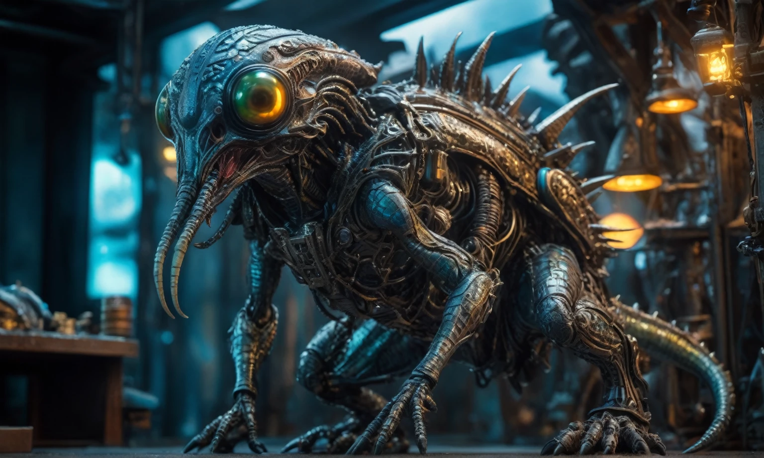 full-body-shot,niobium Manganite (The Alien Entity:Caribbean:0.5), wants eat,survival in criminal city of future,Cinematic,soft colors, Technicolor,natural skin textures, hyper realism, hyper detailed,Extremely detailed,High contrast,Masterpiece,Realistic,Ultra Detailed, intricate details,realistic humid leather,extremely intricate,Epic Realistic, cinematic style,irina yermolova,high contrast,HDR,extremely detailed, [deep night landscape],masterpiece,intricate details,faded,eyes extremely detailed, high detailed eyes,8k resolution,RAW,retina, Nikon Z9