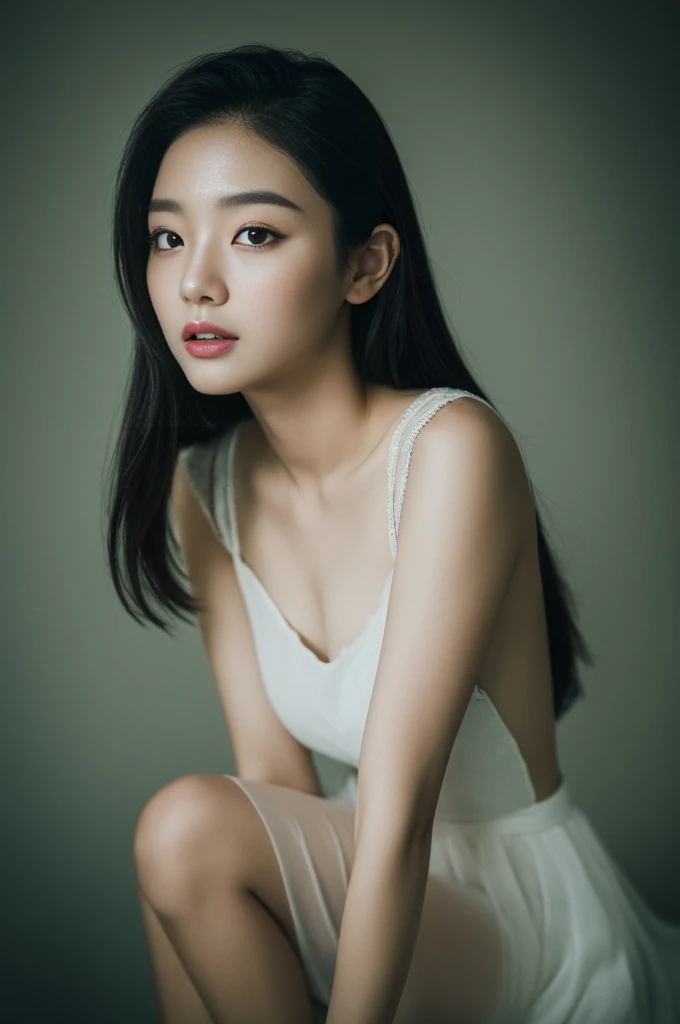 (Highest quality, 8K, masterpiece:1.3)) , (((One person: 1.4))), One girl, Upper Body、Korean women, goddess, Age 25, Portrait Photography, High Contrast, God's Perspective, Aperture F1.2, Focal length 24mm, ( whole body: 1.2), smile, Pose for a photo, Quality lace, Slip dress, Simple Cut dress, Branded Dresses, Simple Cut, Long black hair, Hair tied up, Highly detailed skin details, Detailed fabric texture, Heavy Rain