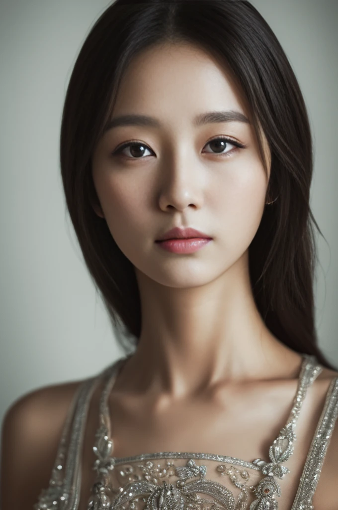 (Highest quality, 8K, masterpiece:1.3)) , (((One person: 1.4))), One girl, Upper Body、Korean women, goddess, Age 25, Portrait Photography, High Contrast, God&#39;s Perspective, Aperture F1.2, Focal length 24mm, ( whole body: 1.2), smile, Pose for a photo, Quality lace, Slip dress, Simple Cut dress, Branded Dresses, Simple Cut, Long black hair, Hair tied up, Highly detailed skin details, Detailed fabric texture, Heavy Rain