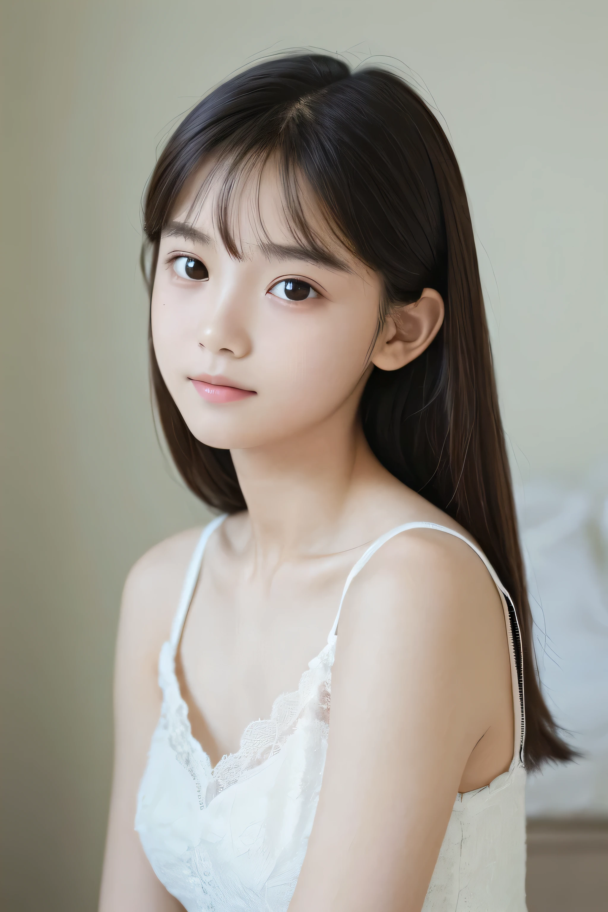 ((Highest quality)), ((Photo quality)), (detailed), Perfect Face,12 years old,Upper Body,Thin arms,White skin,