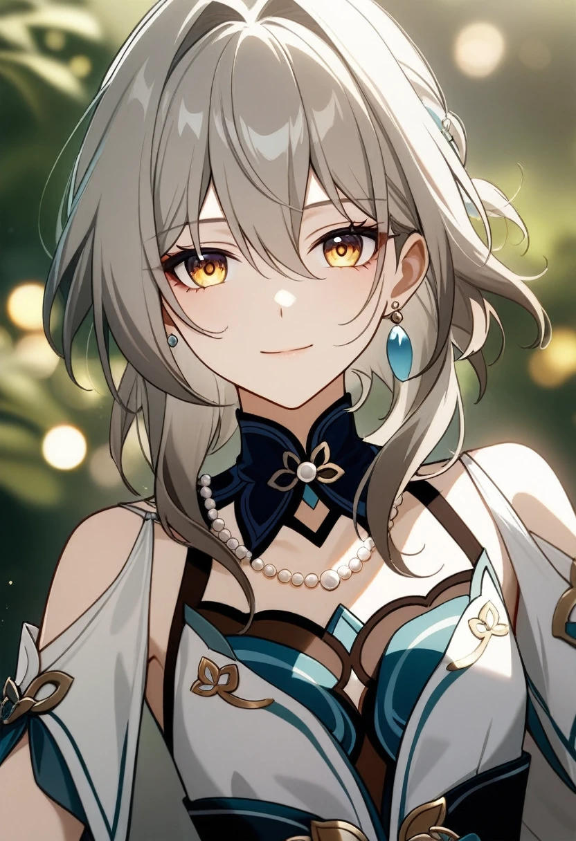 ruan_mei_(honkai:_star_rail) , calm, exspressionless, glossy lips, portrait, looking at viewer, blonde hair:1.3),, colored eyelashes, yellow eyelashes, (white clothes:1.5), (chinese shirt:1.5), pearls, golden eyes,hairstick, sfw, (modest:1.2), , flowers trees background, (flat chest:1.4), (masterpiece), (best quality), (ultra-detailed), very aesthetic, illustration, disheveled hair, perfect composition, moist skin, intricate details, cinematic still, emotional, harmonious, vignette, highly detailed, high budget, bokeh, cinemascope, moody, epic, gorgeous, film grain, grainy, flowers, earrings, necklace, smile, selfie,