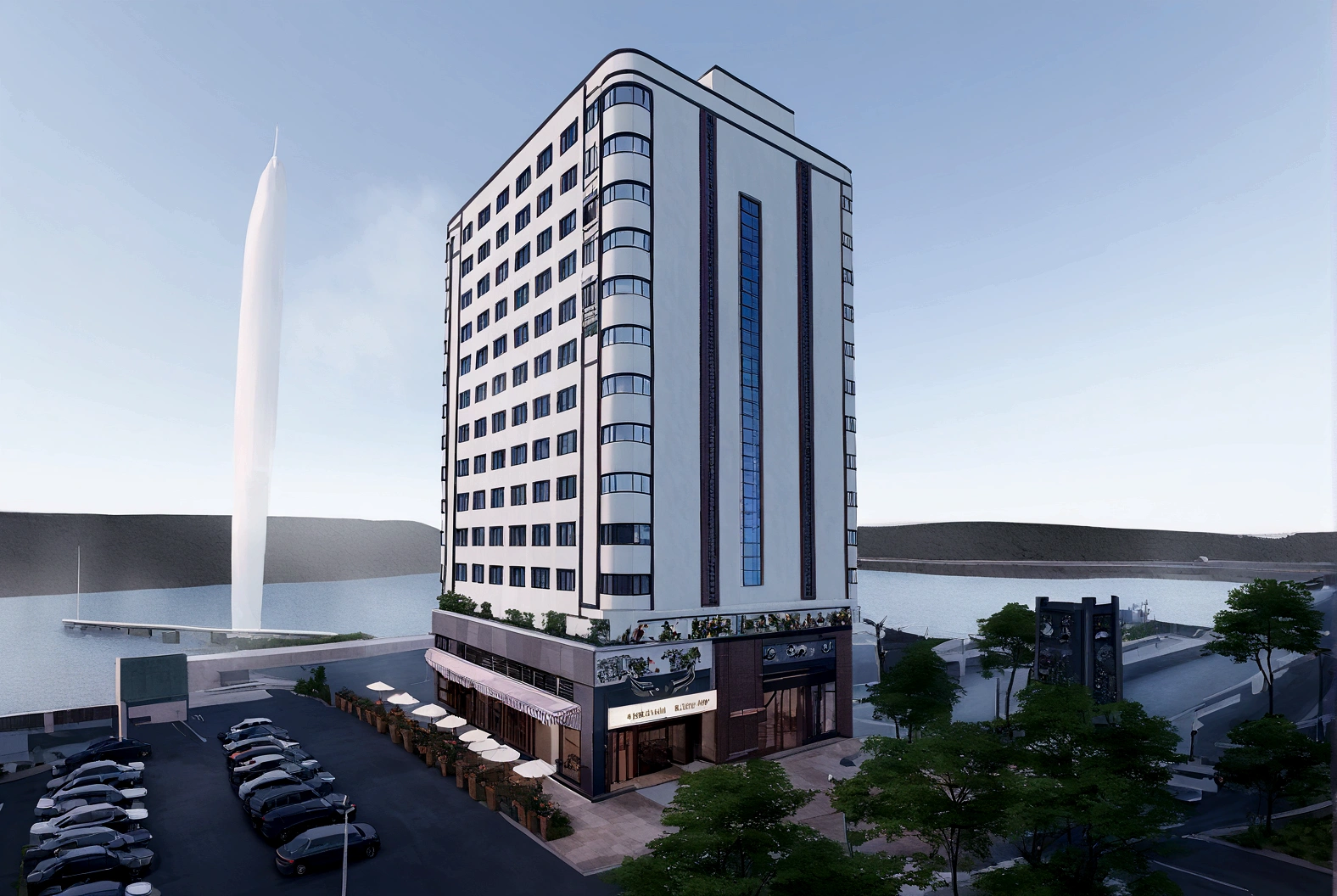 hotel,hotel内部是透明的,There is a spiral road inside,The highway is full of delicious food and beautiful scenery in Haikou,Place on an island,Sea water all around,HD Photography,Real texture,Commercial Photography,High-end,dream,Epic,Ultra-high resolution,
