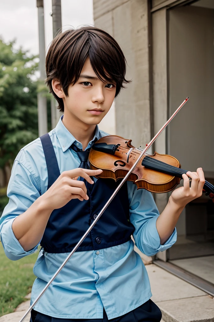 Character anime boy playing violin
