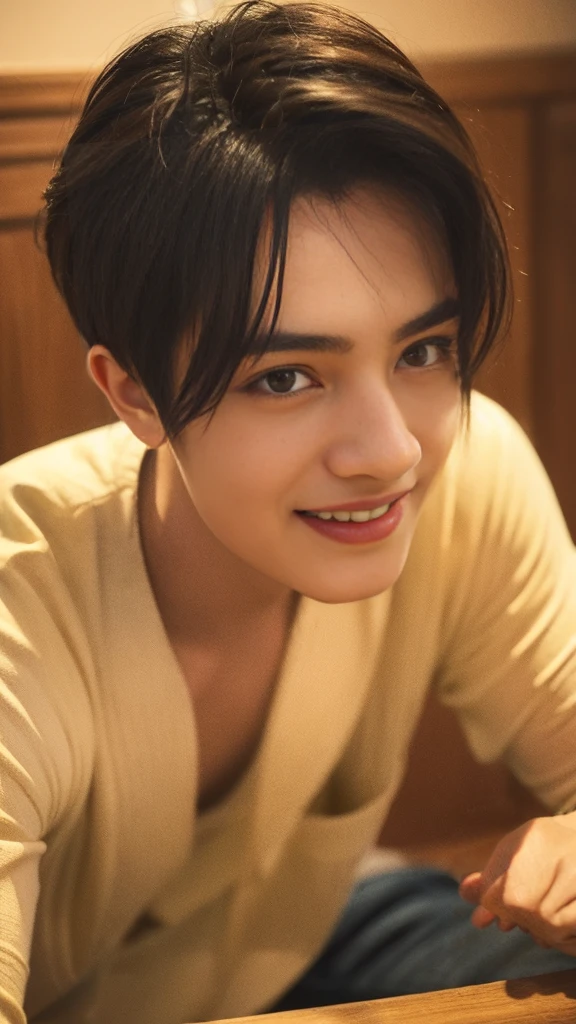 (RAW photo :1.2), (verisimilitude :1.4), casual male, posing at the screen with a smile, very detailed eyes and face, super detailed, high resolution, very detailed, best quality, masterpiece, 8k, amazing, fine detail, soft lighting