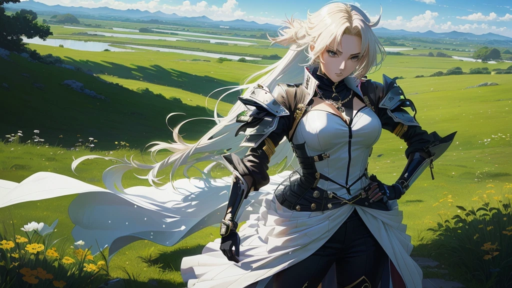 anime - image de style d&#39;une femme en armure debout dans un champ, cushart krenz art clé féminin, artgerm et atey ghailan, 2. oeuvre fantastique d&#39;anime cgi 5 d, Magnifique paladin femelle, par Krenz Cushart, d&#39;une belle femme chevalier, fille en armure, Krenz Cushart et Artgerm, art de personnage époustouflant