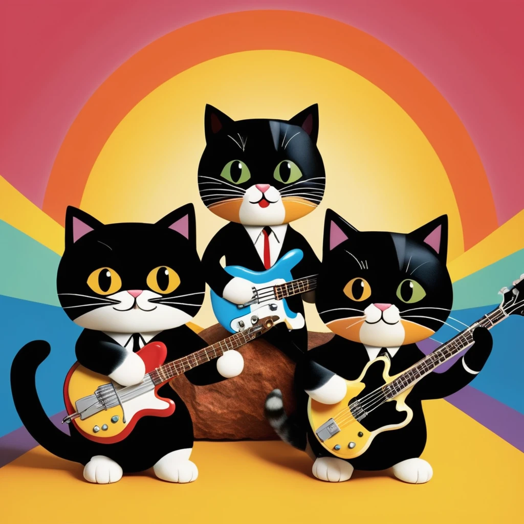 create an image of a rock band made up only of cute cats parodying the beatles