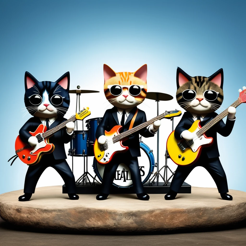 create an image of a rock band made up only of cute cats parodying the beatles