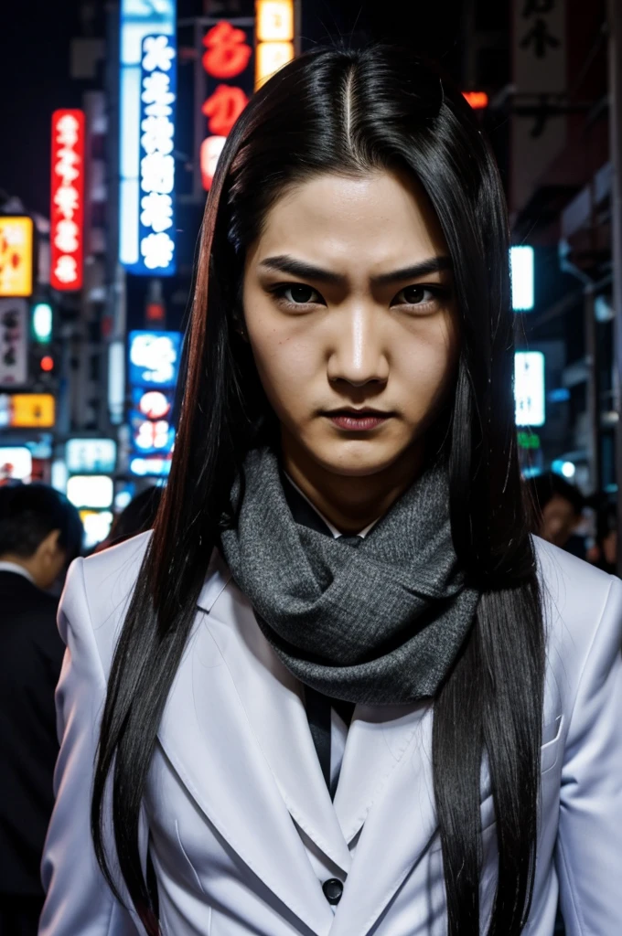 Squid face,Scary face,Faces that feel fear,Bad face,Villain,suit,Skinny,Real,Reality,Tokyo Night,Highest quality,Handsome,Hairstyle Center Part,
