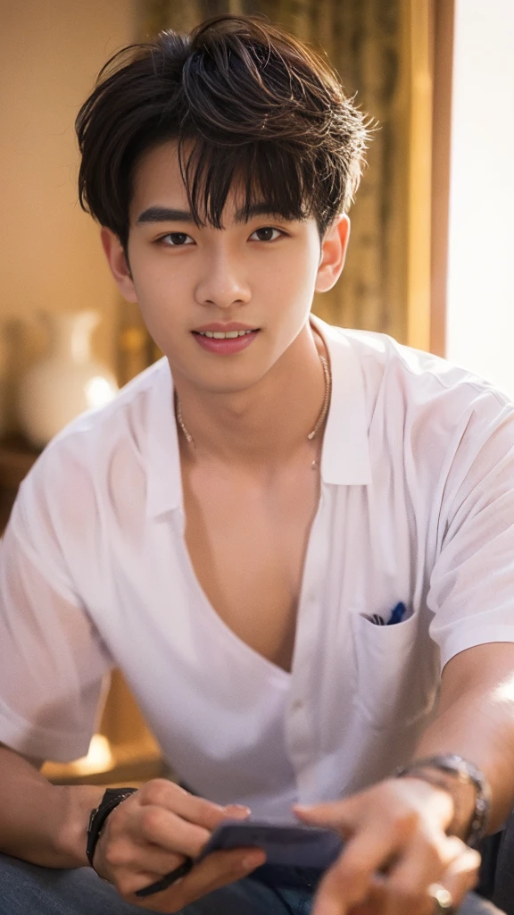 (RAW photo :1.2), (verisimilitude :1.4), casual male, posing at the screen with a smile, very detailed eyes and face, super detailed, high resolution, very detailed, best quality, masterpiece, 8k, amazing, fine detail, soft lighting
