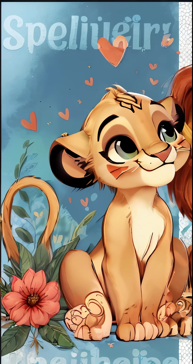 using the image of this juvenile lioness, image sequence for a comic where the lioness will have a birthday, will have the challenge of walking through the forest, meets a 10 year old girl, skin fair, long straight hair, smiling