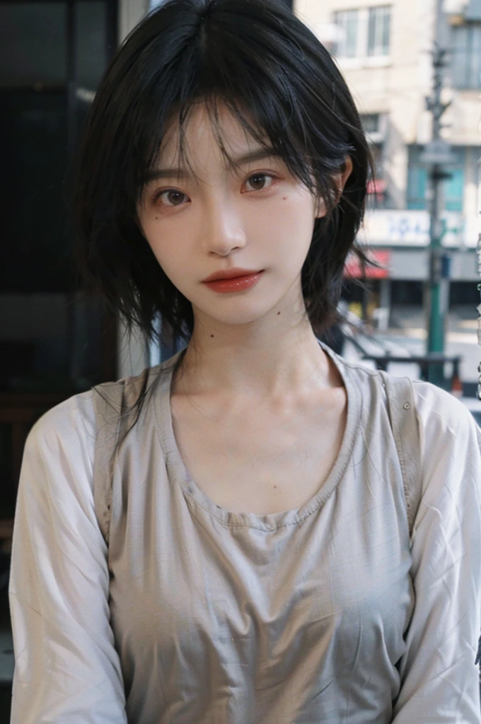 (Skin details:1.4), (smooth skin textures:1.3), Lipstick, background, Direct vision, earrings, serene, calm, (Realistic and detailed eyes：1.2）, Natural skin texture, Realistic facial details, Soft dramatic lighting, Vivid details, 35 mm film, outdoor, (Photo Practical:1.4), (hyper Practical:1.4), (Practical:1.3), (Smoother lighting:1.05), (Improve lighting quality:0.9), (Highest quality real skin textures:1.4), Exquisite eyes, Delicate face, Close-up of face, (Enhance the beauty of skin texture:1.1), Hair details,  Vest，normal body ratio, short hair, Moles under the eyes, thinking, A faint smile,公园background，Portrait Photography, Depth of Field, Bokeh, Surrealism, Ray Tracing, (Portrait Photography:1.1), Surrealism, High Detail, Chiaroscuro, Ray Tracing, reflected light, Ultra HD, Ultra HD, masterpiece, Textured Skin, Super Detail, High Detail, high quality, best quality