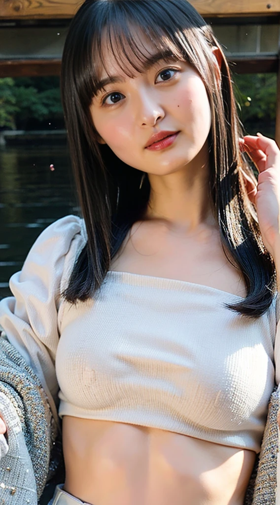 masterpiece, highest quality, 4K, Ultra-high resolution, mishoujo, Painting, Beautiful eyes and fine face, figure, Beautiful details, high resolution figure, Shine_white_particle, One girl, Small breasts、Large Breasts、High 、Japanese、Japanese Idols、A kind smile、