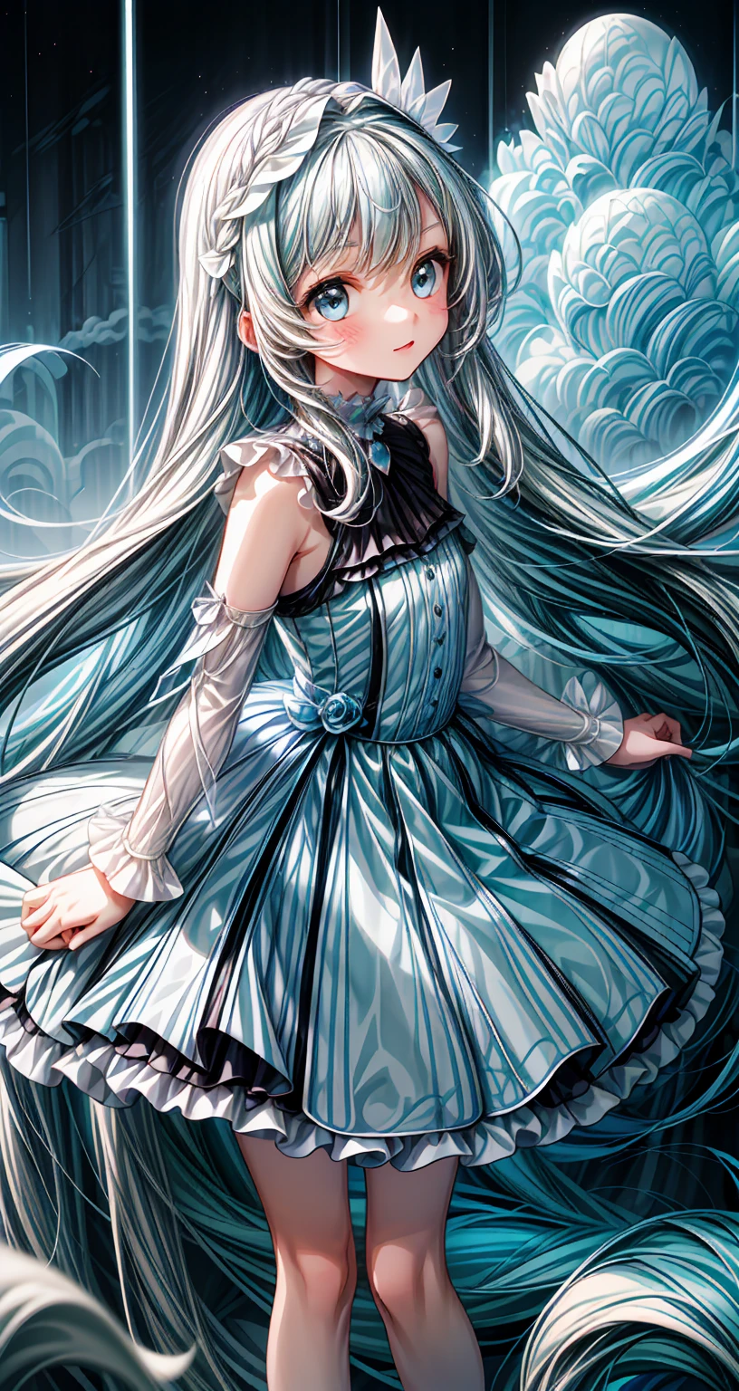 masterpiece, best quality, extremely detailed, (illustration, official art:1.1), 1 girl ,(((( light blue long hair)))), ,(((( light blue long hair)))),light blue hair, ,10 years old,loli, long hair ((blush)) , cute face, big eyes, masterpiece, best quality,(((((a very delicate and beautiful girl))))),Amazing,beautiful detailed eyes,blunt bangs((((little delicate girl)))),tareme(true beautiful:1.2), sense of depth,dynamic angle,,,, affectionate smile, (true beautiful:1.2),,(tiny 1girl model:1.2),)(flat chest), masutepiece, Best Quality, an film still, 1girl in, Floating in the sky, Cloud Girl, Clouds, (close-up: 1.1), Bright, Happy, funny, Soft lighting, (Bauhaus, shapes, lines, Abstract: 1.1), Full body shot, Full body portrait, Slender beautiful legs