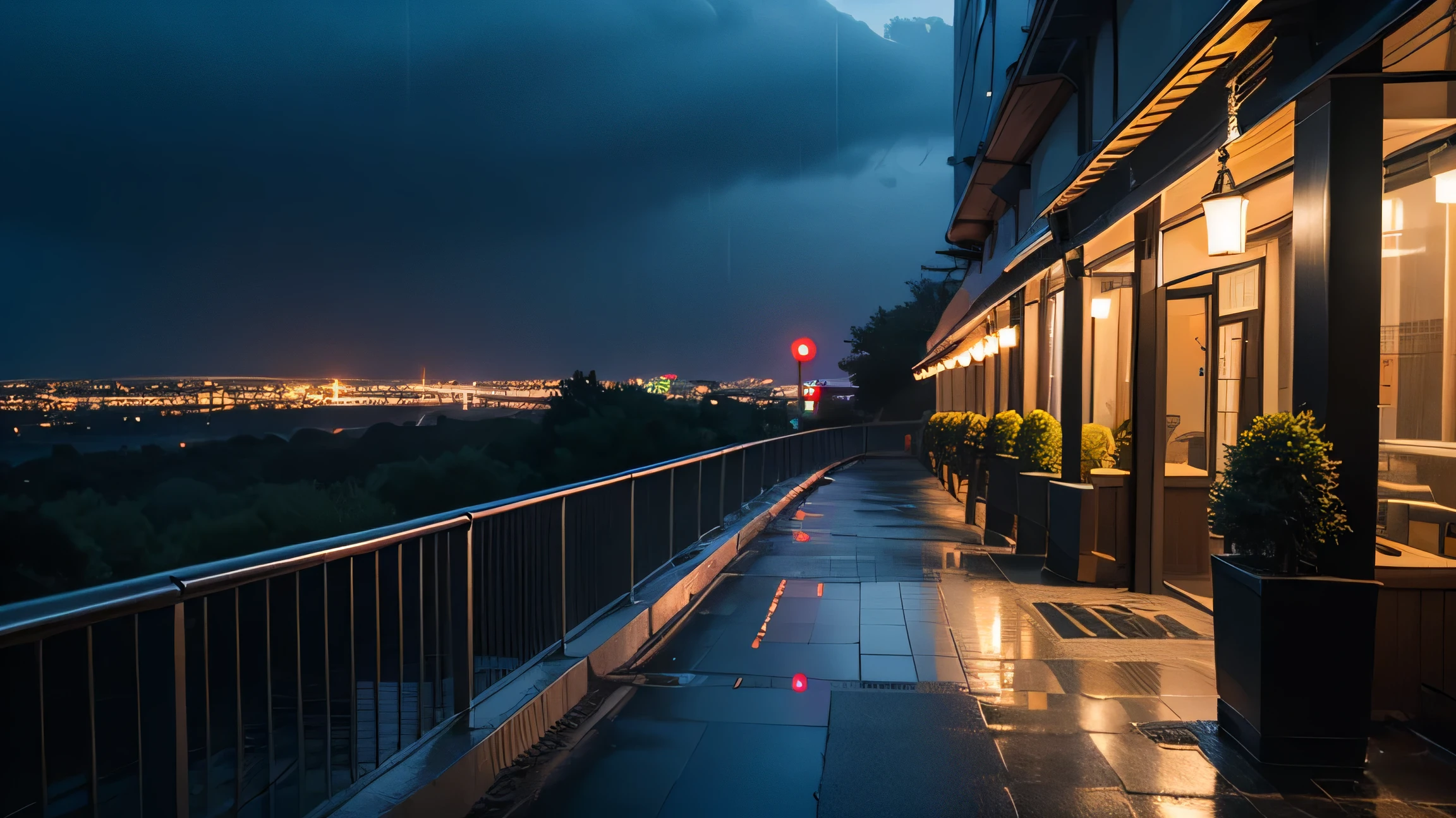 high quality,Night view at night,landscape,rain,Neon Light,