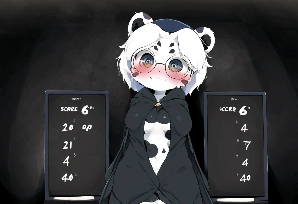 Furry, A woman, Glasses, score_9, score_8_up, score_7_up, score_6_up, source_anime, rating_safe, dagasi_style, furry, cheetah, white skin, motted cheetah patern, furry female,