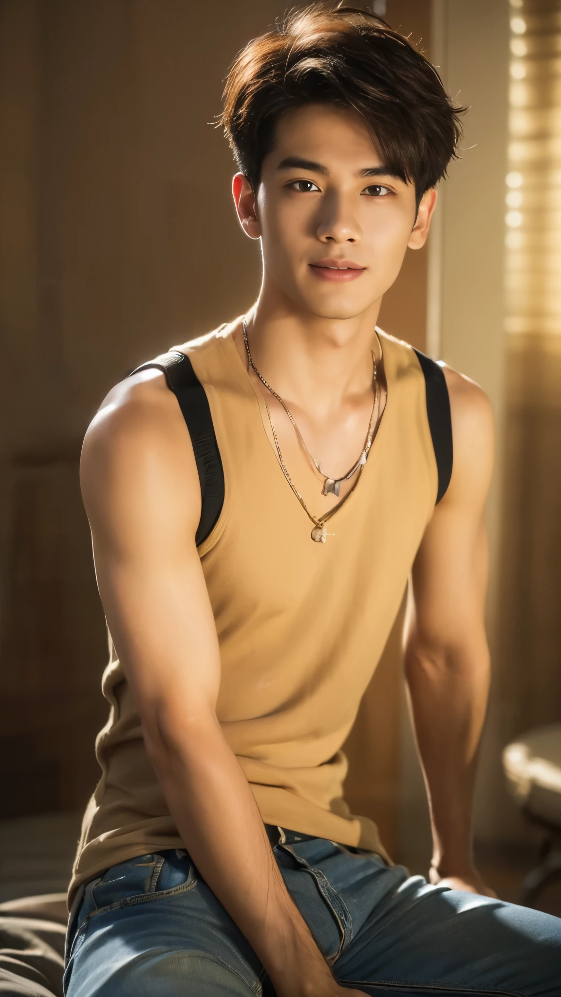 (RAW photo :1.2), (verisimilitude :1.4), casual male, posing at the screen with a smile, very detailed eyes and face, super detailed, high resolution, very detailed, best quality, masterpiece, 8k, amazing, fine detail, soft lighting