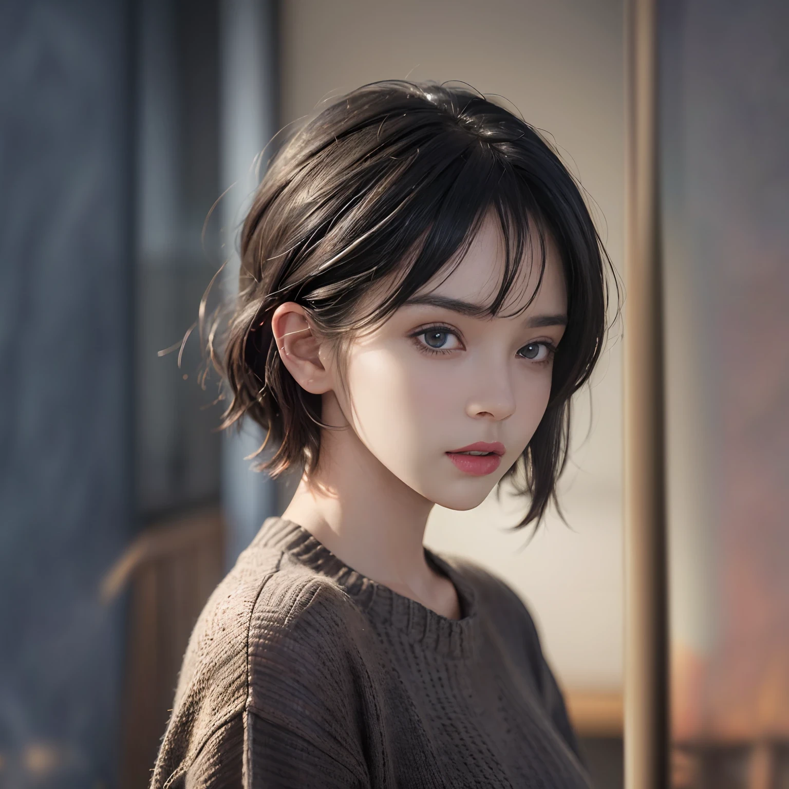National Science Foundation,masterpiece,High resolution,8K,art,refer to,3D,realism,Kyoto Animation Style,Your Name movie style,To the camera,night,midnight,Soft Light,Glowing Skin,(1 female: 1.3),(alone: 1.4),(((Black Hair))),(Upper body naked),(泣くstal hairpin),(泣くstal necklace),(泣くstal earrings),Long eyelashes,Thin legs,Short Bob,close of upper body,close,Close-up,(On a cruise ship),Starry Eyes,(close your eyes),Stretch your arms out to the side and feel the breeze,(blush),(shy),(shy),Light blue eyes,