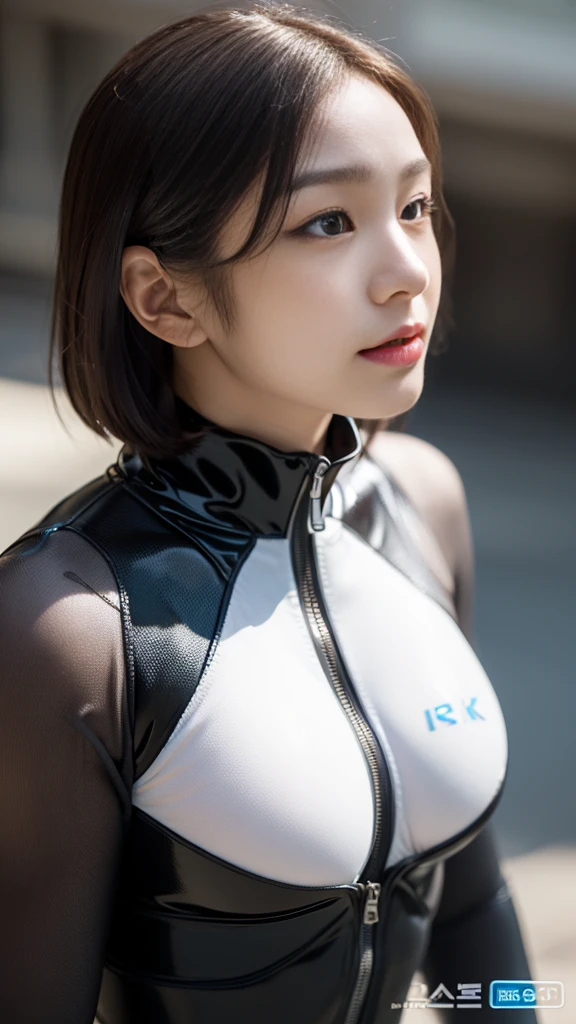 A beautiful girl, Wearing a silver space suit, Standing on the endless water, Floating fog, Holding a large ion gun in both hands, Mountains in the background, No front fill light, dark light, Rich in details，inspired by the movie《Alien》Prequel《Prometheus》