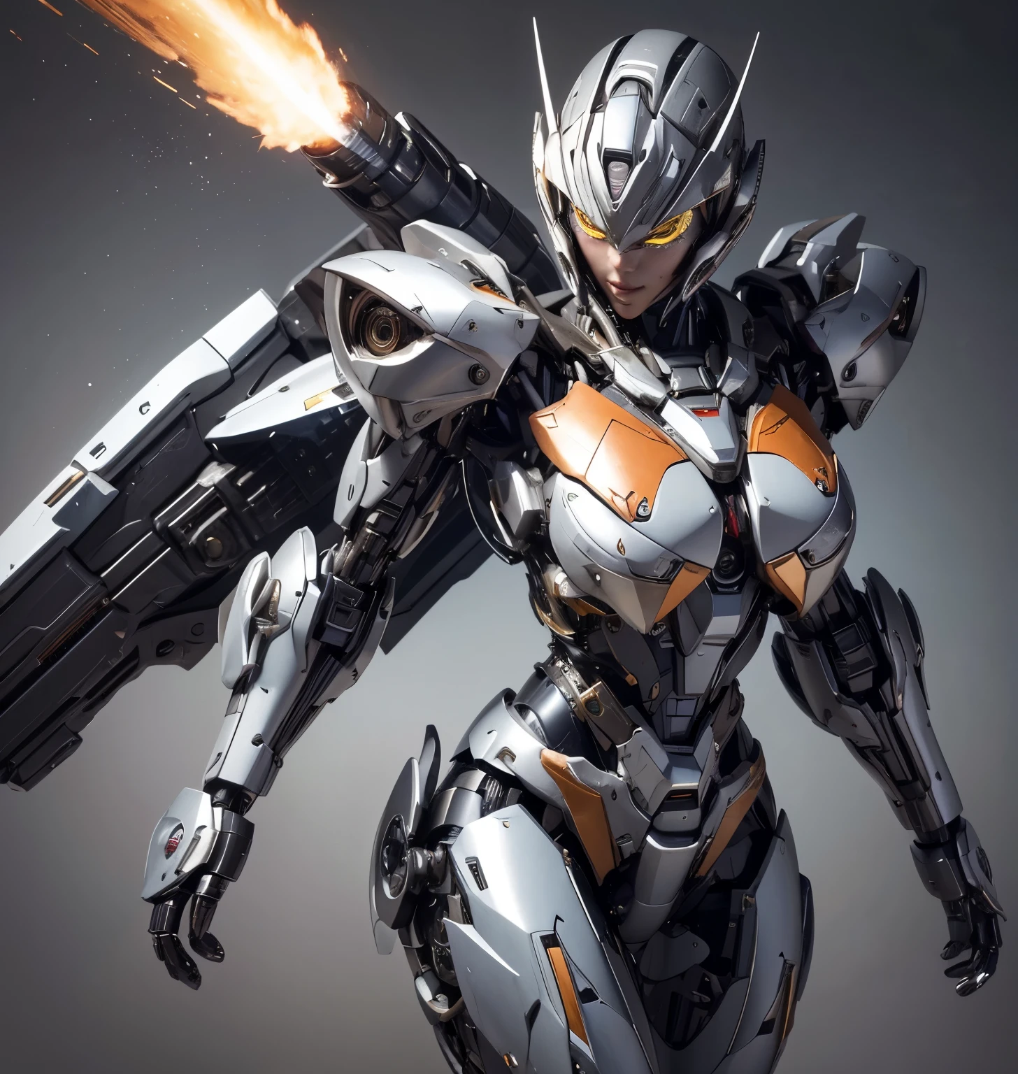 Textured skin, Super Detail, high details, High quality, Best Quality, hight resolution, 1080p, hard disk, Beautiful,(Super Heroine),Oppai Missile,beautiful cyborg woman,Mecha Cyborg Girl,Battle Mode,Girl with a Mecha Body,She wears a battle cyborg mech with a weapon,Fulll body Shot