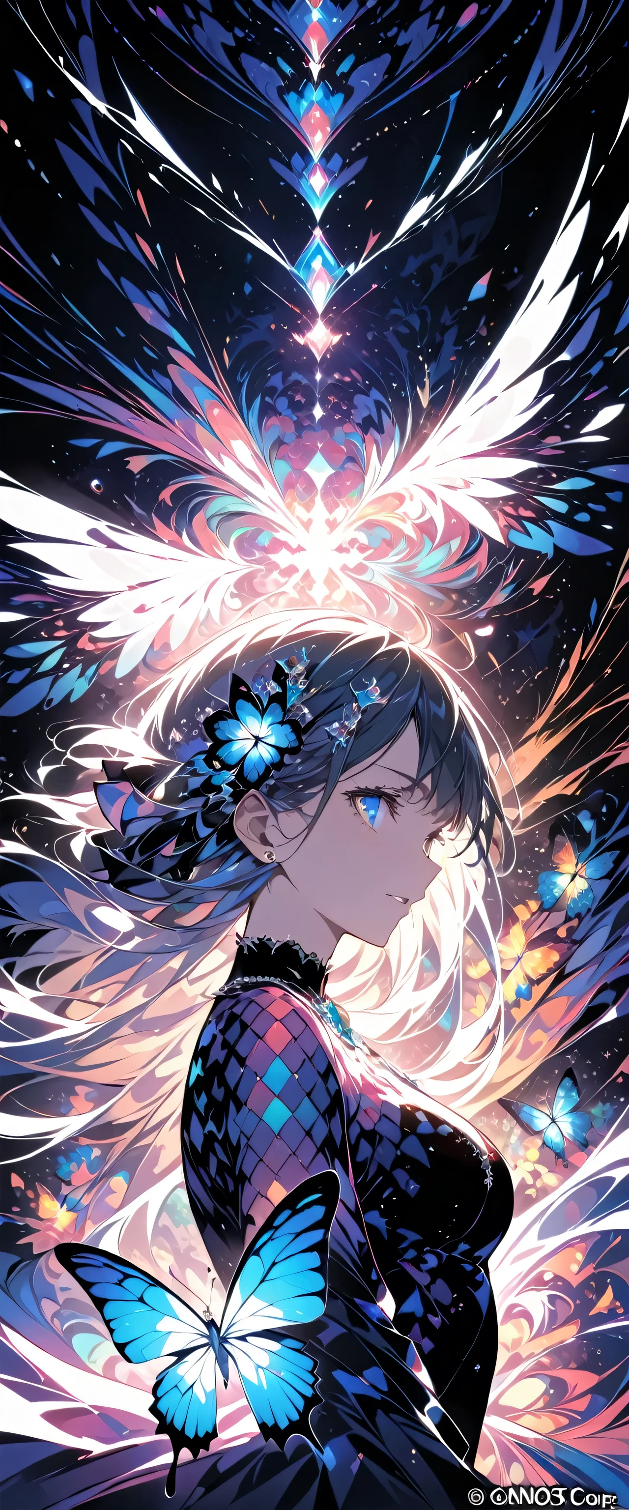 (masterpiece, Highest quality, Highest quality, Official Art, beautifully、aesthetic:1.2), (One girl), Very detailed,(Fractal Art:1.3),colorful,Most detailed,Upper Body, [race],[jewelry],[flower],[[butterfly]],