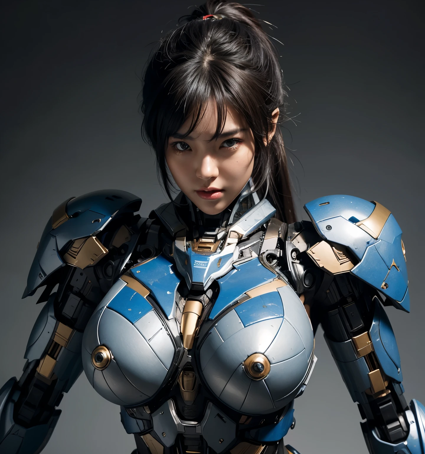 Textured skin, Super Detail, high details, High quality, Best Quality, hight resolution, 1080p, hard disk, Beautiful,(Super Heroine),Oppai Missile,beautiful cyborg woman,Mecha Cyborg Girl,Battle Mode,Girl with a Mecha Body,She wears a battle cyborg mech with a weapon,Fulll body Shot