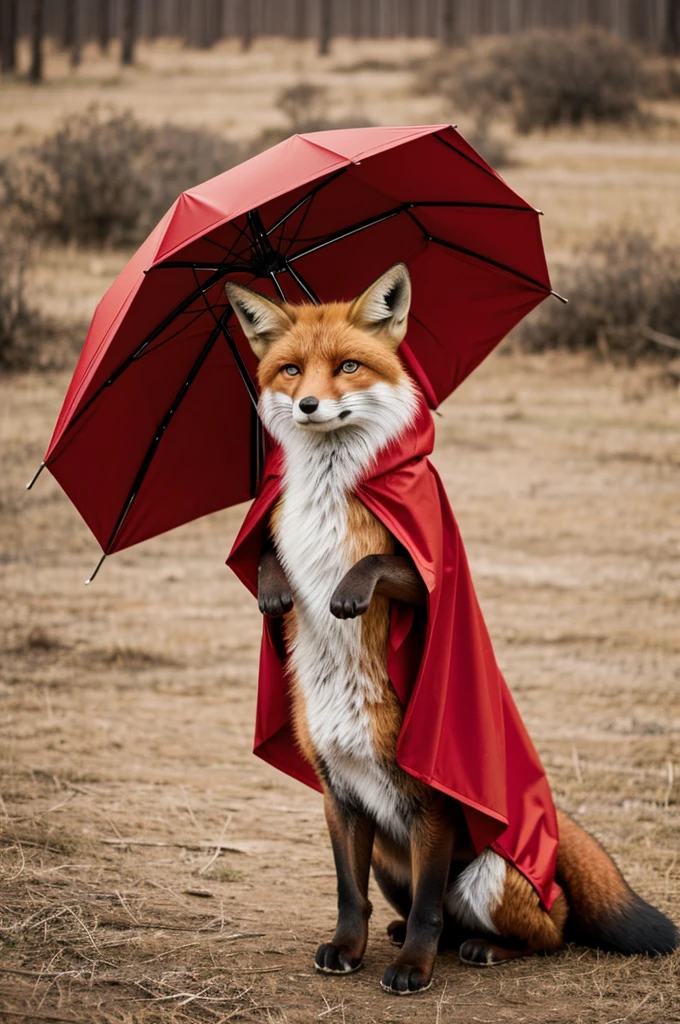 Fox costume with a red poncho 