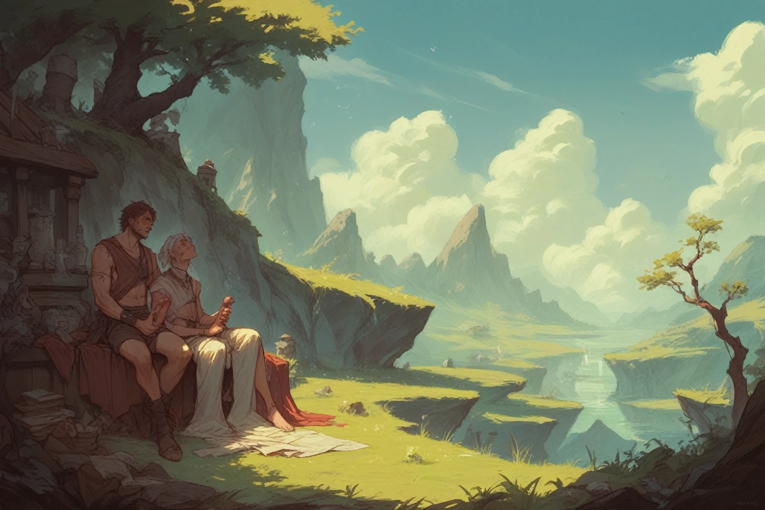 A secret handjob in a high fantasy setting, DnD, scenery