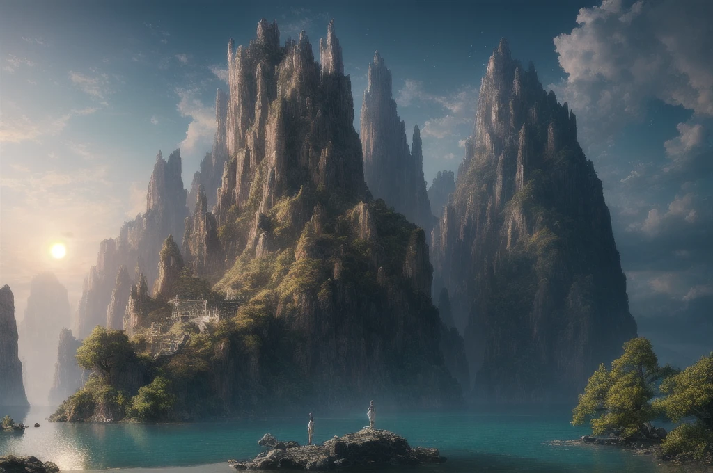 masterpiece, best quality, high quality, extremely detailed CG unity 8k wallpaper, scenery, outdoors, sky, cloud, day, no humans, mountain, landscape, water, tree, blue sky, waterfall, cliff, nature, lake, river, cloudy sky,award winning photography, Bokeh, Depth of Field, HDR, bloom, Chromatic Aberration ,Photorealistic,extremely detailed, trending on artstation, trending on CGsociety, Intricate, High Detail, dramatic, art by midjourney,moonlight