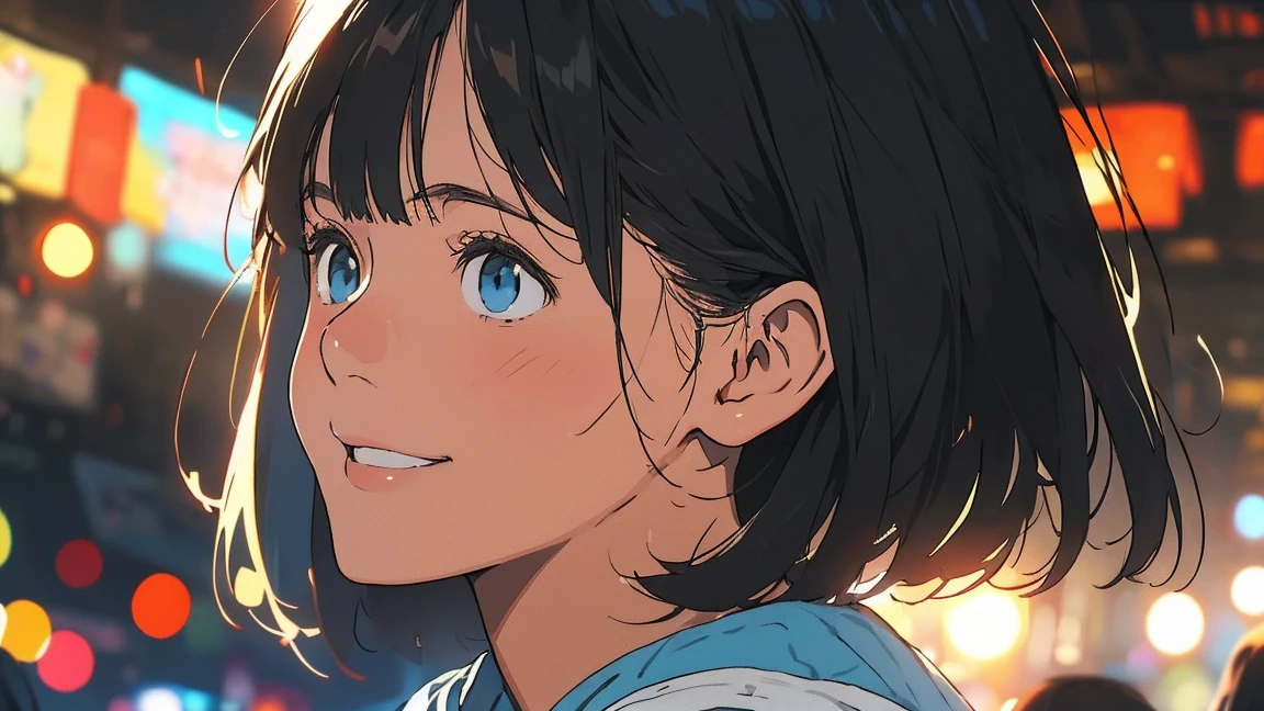 (((One Girl))), Blonde, Bobcut, (Upper Body), (View your viewers), chest, ager, Tilt your head:1.3, (((blue eyes))), (From the side), Put your hands in your pockets, ((Smile)), Black hoodie, Black shorts, Anime Style, (Highest quality, 4K, 8K, High resolution, masterpiece:1.2, Super detailed, Super detailed eyes, High resolution, 超High resolution, Studio Lighting, Ultra-fine painting, Sharp focus, Physically Based Rendering, Very detailed explanation, Professional, Vibrant colors, Bokeh)