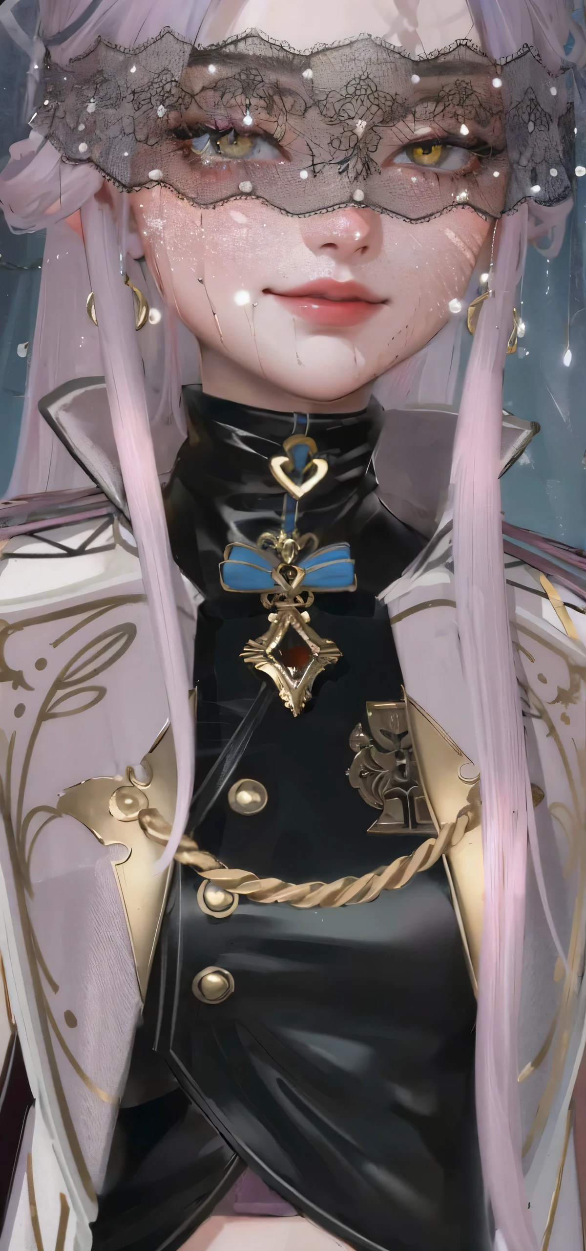 Best quality, masterpiece, pixiv, concealed golden eyes, hair violet, long hair, red dress, stairs, high quality 4k, complete fingers, covered golden eyes, violet hair, high quality 4k, covered yellow eyes, beautiful eyes, blindfolded