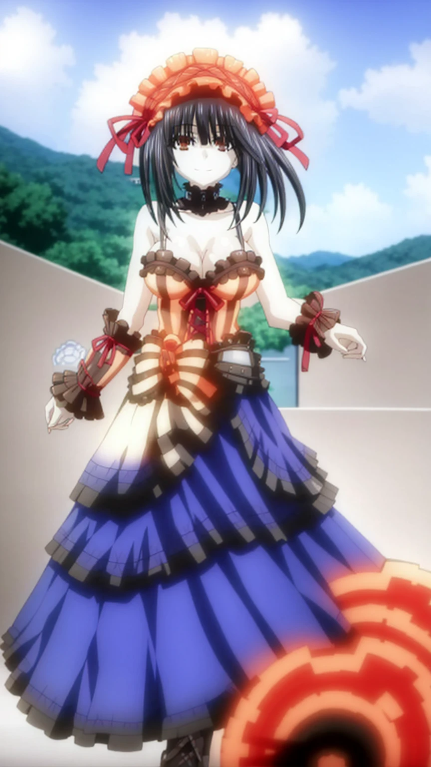 1 girl, very big breasts, very sexy body, 1 girl in, a smile, looks at the viewer, black shirt, super short white school miniskirt, full body, giant breasts, cleavage, giant breasts, heels, background in the mountains 1 girl , with big breasts. long legs QUEEN huge tits, (cleavage), high legs, (standing), sexy and muscular body. short skirt.4k hd