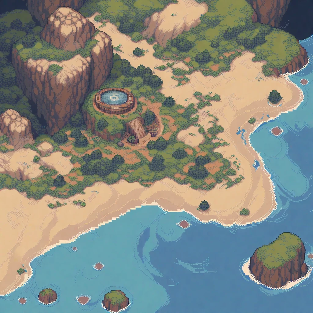 (masterpiece, best quality:1.2), Pixel Art,Land Space，beach