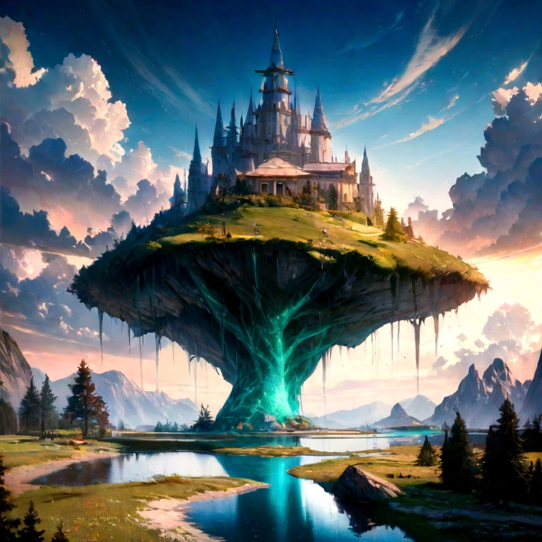 a lush fantasy landscape, a breathtaking outdoor scene, beautiful detailed flowers in bloom, shimmering sunlight, a serene lake reflecting the sky, ancient twisted trees, a vibrant green meadow, dramatic clouds in the sky, a sense of wonder and tranquility, (best quality,4k,8k,highres,masterpiece:1.2),ultra-detailed,(realistic,photorealistic,photo-realistic:1.37),landscape,cinematic lighting,vivid colors,dramatic lighting,serene,ethereal,magical
