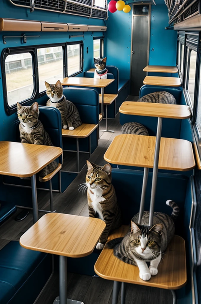 Cats have a party in the bus