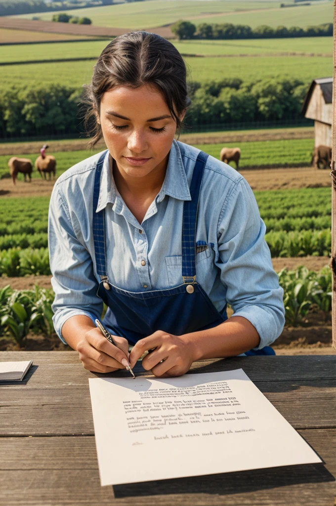 A farmer writing a letter 