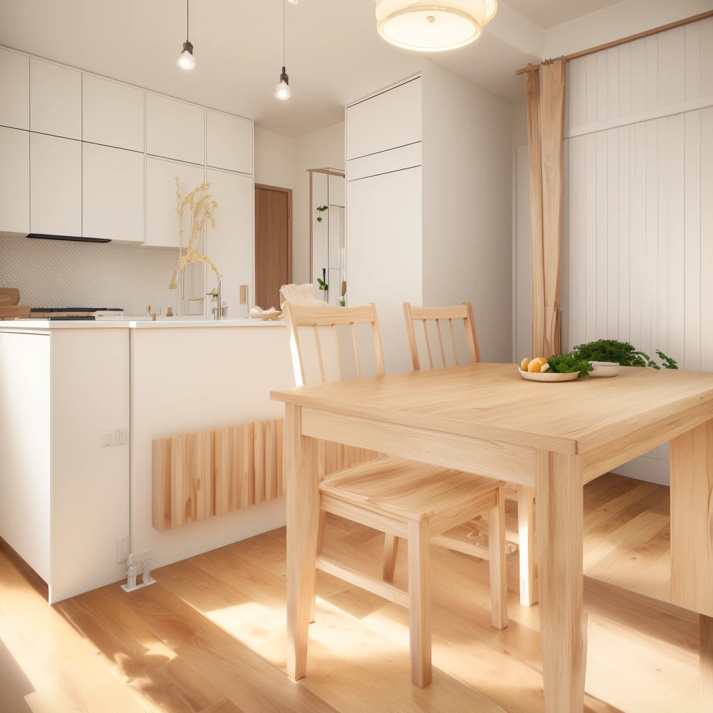 部屋にはWooden tableとベンチがある, oiled Hardwood Floors, Kitchen on a sunny day, white Kitchen table, Hardwood Floors板, Wooden floors, Kitchen table, Natural light in the room, Detailed wooden table, Hardwood Floors, The sun is shining, Wooden furniture, Wooden floor boards, Dining table, Wooden table, Wooden floor, Cream colored room