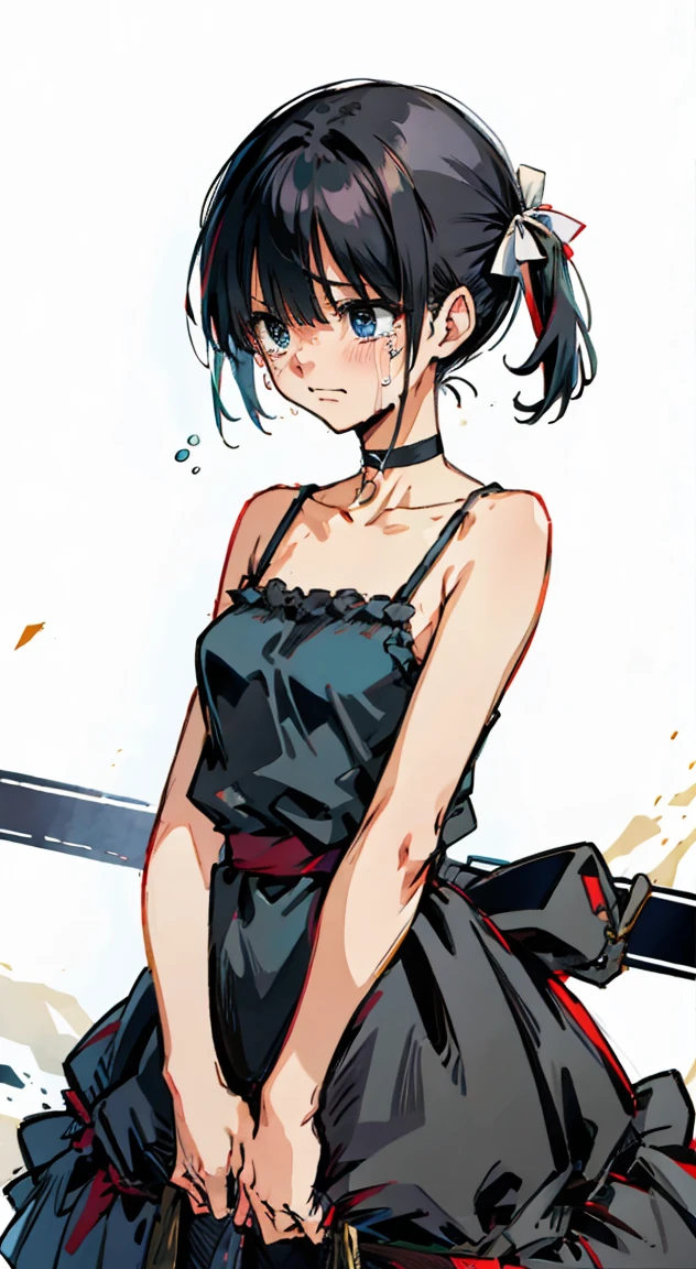 (masterpiece), (highest quality), ((Super detailed))、(super delicate)、Cute naughty Assassin girl、Pastel colors hair、medium breasts、(Thighs, fishnet pantyhose, ninja costume)、Gorgeous、short hair, (dark blue hair), (naked:1.2), (forehead, bangs pinned back, asymmetrical bangs, side ponytail:1,2), standard height, (Serious, Large eyes, yuruyuri)
