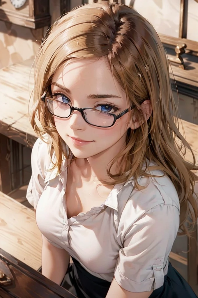 Masterpiece, 最high quality, high quality, High resolution, high quality texture, high quality shadows, High resolution, Beautiful details, Detailed CG, Detailed Texture, Realistic representation of face, Realistic, colorful, delicate, Cinematic Light, Side light, Lens flare, Ray Tracing, sharp concentrated, (1 Girl,concentrated:1.3), ( Intricate details, compensate, PureErosFaceV1:0.5), (細部まで美しいdelicateな顔, 緻密で美しいdelicateな瞳, Perfect Facial Proportions, Dense skin, Optimal ratio of four fingers to one thumb,Unified 8k wallpaper, Arms under chest, Modest chest, Wide Hips, Smooth upper abdomen, 30 years old, blue eyes, glasses,cabin attendant uniform,white blouse,tight fitting black skirt,black stockings, excellent secretary ,working as a secretary, wooden desk, wooden chair, house wife, the gaze of true love, lips of temptation, A look full of compassion ,a smile full of love, i love you, Acting lovey-dovey, air fortress hair, blonde hair, I love you so much I'm crazy,i love you