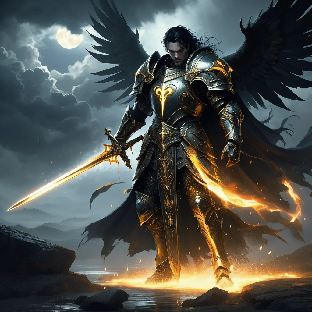 Imagine a black-haired paladin standing resolute in the heart of a dark medieval fantasy realm, clad in armor forged from gleaming black and gold, each piece intricately etched with ancient runes that pulse with faint, ominous light. His armor, though imposing, moves with a deceptive grace as he wields an ancient sword—a blade rumored to have been forged in the heart of a fallen star.
His eyes, a piercing shade of amber, reflect both the weight of his duty and the fiery determination burning within. Around him, the air is thick with the scent of burning embers and the distant rumble of approaching storm clouds that cast an eerie twilight over the forsaken landscape.
The paladin's presence alone brings a sense of hope amidst the darkness, yet his aura holds a solemn reminder of the sacrifices made and the battles yet to come. Shadows dance at the edges of his golden-black armor, offering a stark contrast to the ethereal glow emanating from his sword, which seems to hum with an ancient power waiting to be unleashed.
Capture the essence of valor and resilience embodied by this black-haired paladin in the dark medieval fantasy world, where tales of heroism and redemption intertwine with the relentless struggle against encroaching darkness and ancient evils.