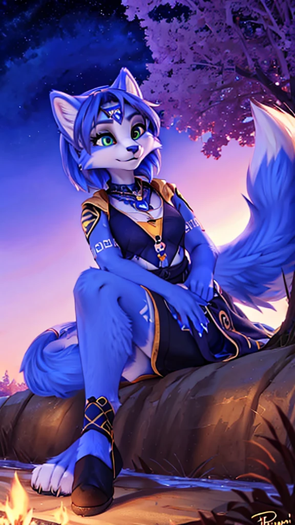 A beautiful and detailed (sweet picture) of ((Krystal)), Star Fox Krystal, detallierte augen, green eyes, medium breasts, (((Long blue hair 1.3))),  ((black hair tips)), Decollete, anthro, furry, Uploaded E621, detailed fluffy fur, (wa Fluff-Kevlar, Bayard Wu, Personalami, Pino Daeni), detailed face, (fluffy), 1 girl, alone, brustpanzer, brüste sind verdeckt 
