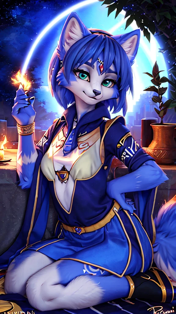 A beautiful and detailed (sweet picture) of ((Krystal)), Star Fox Krystal, detallierte augen, green eyes, medium breasts, (((Long blue hair 1.3))),  ((black hair tips)), Decollete, anthro, furry, Uploaded E621, detailed fluffy fur, (wa Fluff-Kevlar, Bayard Wu, Personalami, Pino Daeni), detailed face, (fluffy), 1 girl, alone, brustpanzer, brüste sind verdeckt 
