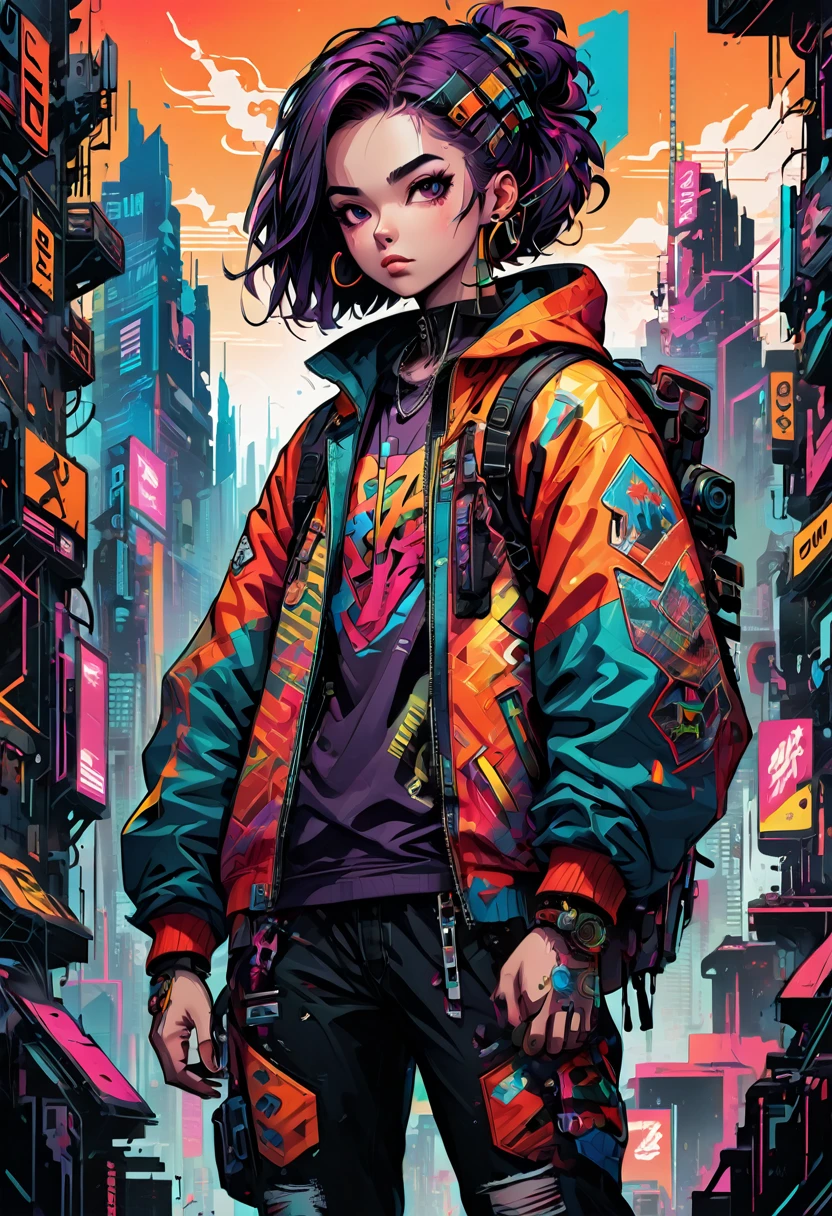 American Comic Styles, Silhouettes of young people, styled as Gen Z with bright, tech-inspired clothing, scale a towering mountain with a determined look. :american casual,Street fashion,rich colors,Cast colorful spells,manga manuscript style,Frame division,cool,detailed，comic strip,cyber punk,draw with thick lines,Pop Art,dynamic pose,dynamic composition,action,Exciting games are waiting to begin,Excited,masterpiece