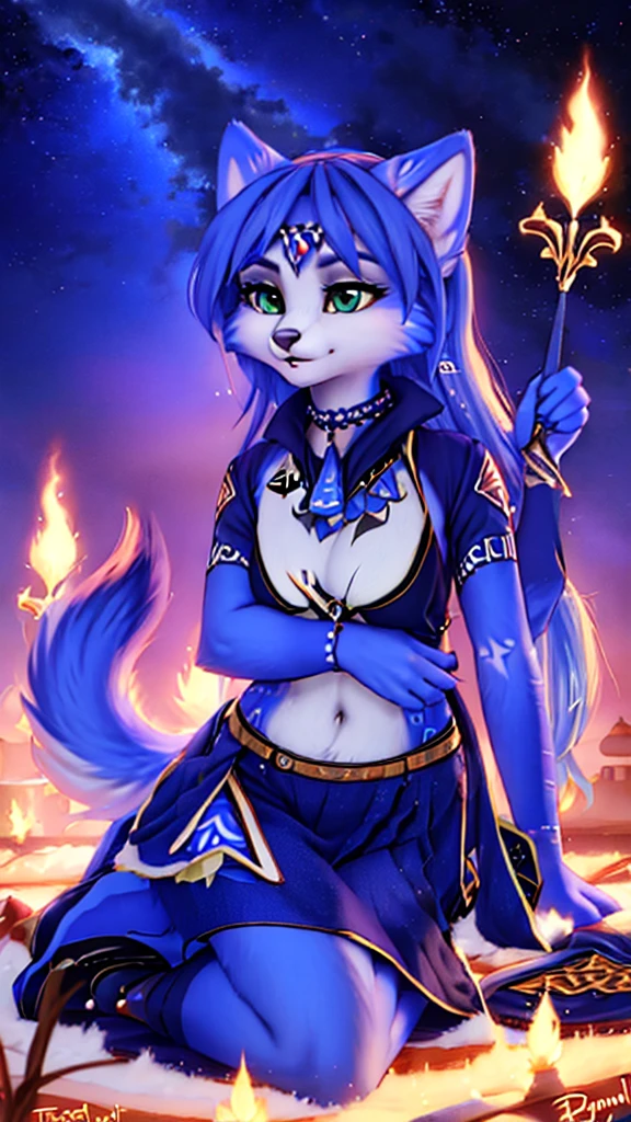 A beautiful and detailed (sweet picture) of ((Krystal)), Star Fox Krystal, detallierte augen, green eyes, medium breasts, (((Long blue hair 1.3))),  ((black hair tips)), Decollete, anthro, furry, Uploaded E621, detailed fluffy fur, (wa Fluff-Kevlar, Bayard Wu, Personalami, Pino Daeni), detailed face, (fluffy), 1 girl, alone, brüste sind verdeckt 
