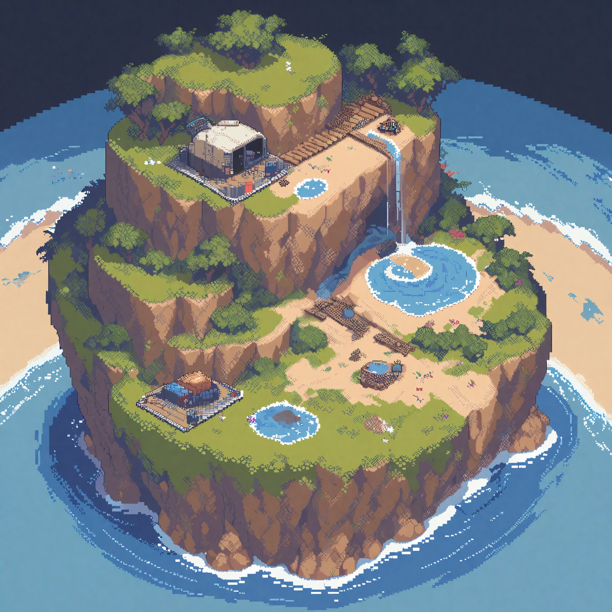 (masterpiece, best quality:1.2), Pixel Art,Land Space，beach