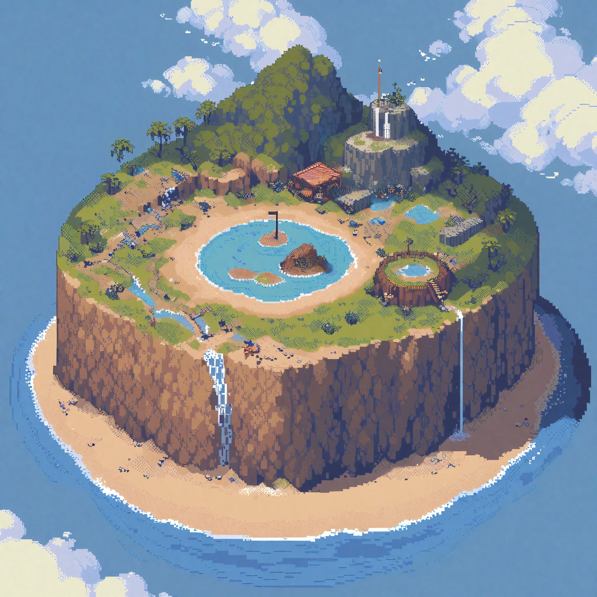 (masterpiece, best quality:1.2), Pixel Art,Land Space,beach