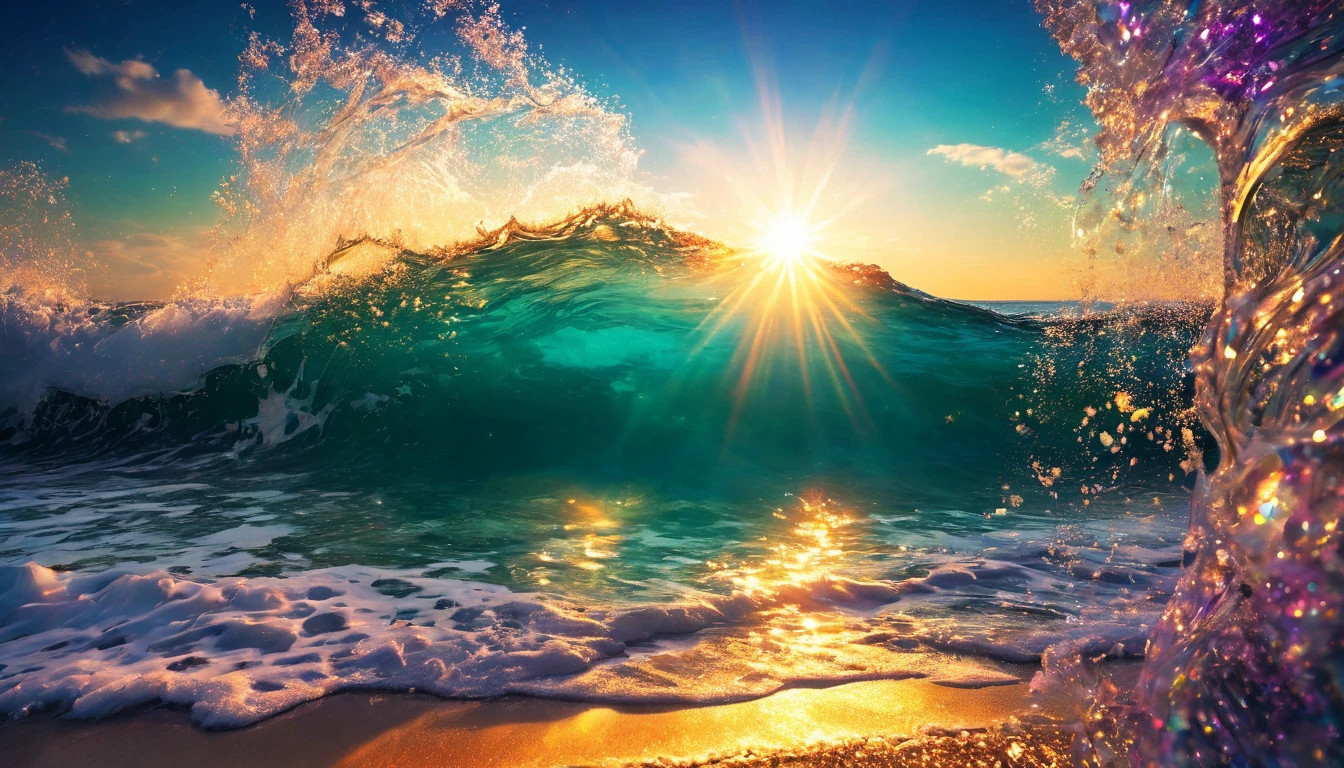 Studio、Portrait Photography、{{masterpiece}}, Highest quality, Highly detailed Unity 8k wallpaper, Cinema Lighting, Lens flare, Beautifully detailed room,  Suite room with ocean view, colorful light, particle, Heterochromia iridis, (colorful:1.5), 