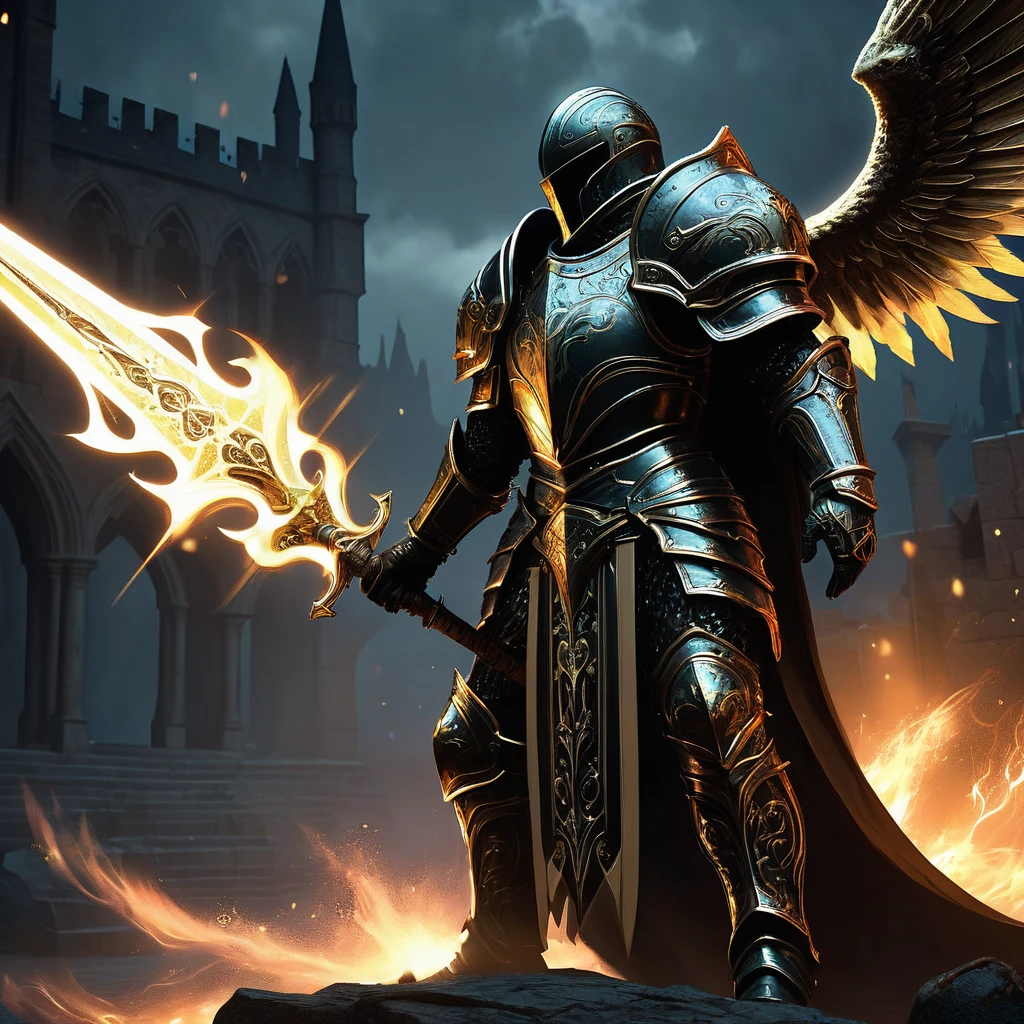 Imagine a short black-haired paladin standing resolute in the heart of a dark medieval fantasy realm, clad in armor forged from gleaming black and gold, each piece intricately etched with ancient runes that pulse with faint, ominous light. His armor, though imposing, moves with a deceptive grace as he wields an ancient sword—a blade rumored to have been forged in the heart of a fallen star.

His eyes, a piercing shade of amber, reflect both the weight of his duty and the fiery determination burning within. Around him, the air is thick with the scent of burning embers and the distant rumble of approaching storm clouds that cast an eerie twilight over the forsaken landscape.

The paladin's presence alone brings a sense of hope amidst the darkness, yet his aura holds a solemn reminder of the sacrifices made and the battles yet to come. Shadows dance at the edges of his golden-black armor, offering a stark contrast to the ethereal glow emanating from his sword, which seems to hum with an ancient power waiting to be unleashed.

Capture the essence of valor and resilience embodied by this black-haired paladin in the dark medieval fantasy world, where tales of heroism and redemption intertwine with the relentless struggle against encroaching darkness and ancient evils.







