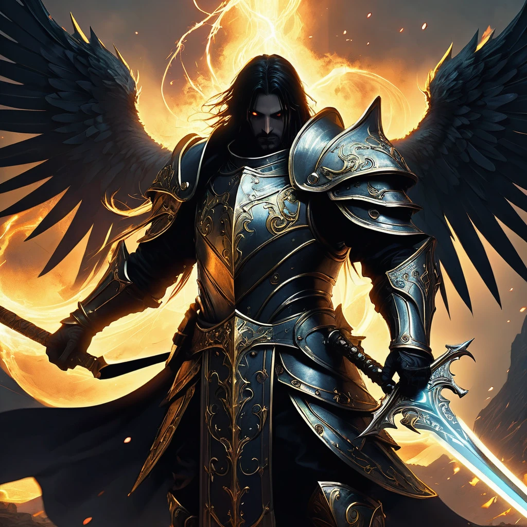Imagine a short black-haired paladin standing resolute in the heart of a dark medieval fantasy realm, clad in armor forged from gleaming black and gold, each piece intricately etched with ancient runes that pulse with faint, ominous light. His armor, though imposing, moves with a deceptive grace as he wields an ancient sword—a blade rumored to have been forged in the heart of a fallen star.
His eyes, a piercing shade of amber, reflect both the weight of his duty and the fiery determination burning within. Around him, the air is thick with the scent of burning embers and the distant rumble of approaching storm clouds that cast an eerie twilight over the forsaken landscape.
The paladin's presence alone brings a sense of hope amidst the darkness, yet his aura holds a solemn reminder of the sacrifices made and the battles yet to come. Shadows dance at the edges of his golden-black armor, offering a stark contrast to the ethereal glow emanating from his sword, which seems to hum with an ancient power waiting to be unleashed.
Capture the essence of valor and resilience embodied by this black-haired paladin in the dark medieval fantasy world, where tales of heroism and redemption intertwine with the relentless struggle against encroaching darkness and ancient evils.