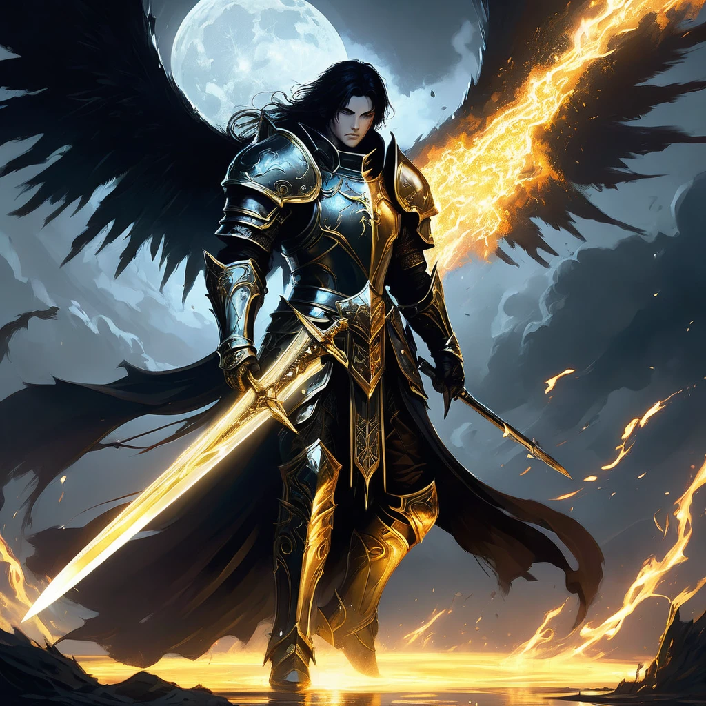 Imagine a short black-haired paladin standing resolute in the heart of a dark medieval fantasy realm, clad in armor forged from gleaming black and gold, each piece intricately etched with ancient runes that pulse with faint, ominous light. His armor, though imposing, moves with a deceptive grace as he wields an ancient sword—a blade rumored to have been forged in the heart of a fallen star.

His eyes, a piercing shade of amber, reflect both the weight of his duty and the fiery determination burning within. Around him, the air is thick with the scent of burning embers and the distant rumble of approaching storm clouds that cast an eerie twilight over the forsaken landscape.

The paladin's presence alone brings a sense of hope amidst the darkness, yet his aura holds a solemn reminder of the sacrifices made and the battles yet to come. Shadows dance at the edges of his golden-black armor, offering a stark contrast to the ethereal glow emanating from his sword, which seems to hum with an ancient power waiting to be unleashed.

Capture the essence of valor and resilience embodied by this black-haired paladin in the dark medieval fantasy world, where tales of heroism and redemption intertwine with the relentless struggle against encroaching darkness and ancient evils.






